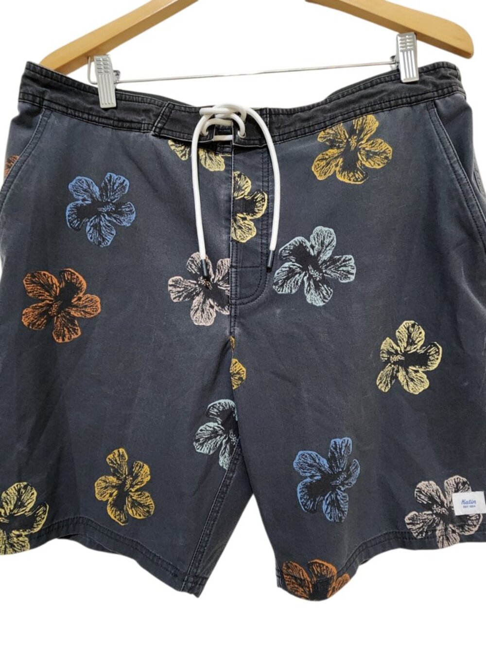 Katin Board Shorts Mens 36 Gray Floral Tropical Swim Trunks Hybrid Inner Pocket